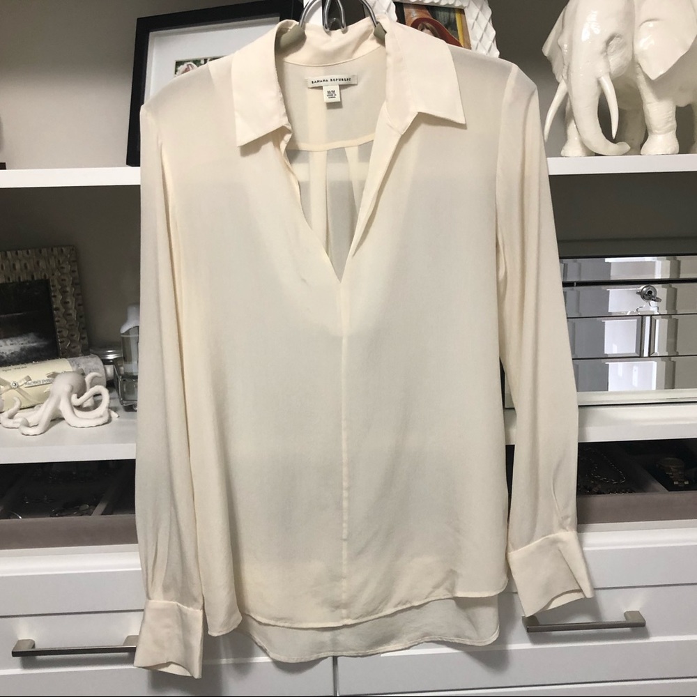 Sheer ivory 100% silk long-sleeved blouse